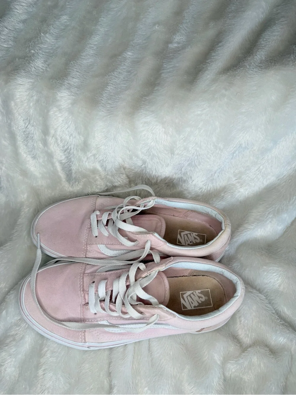 Vans Pink and White Low-Top Sneakers kids 6 or Women 7.5